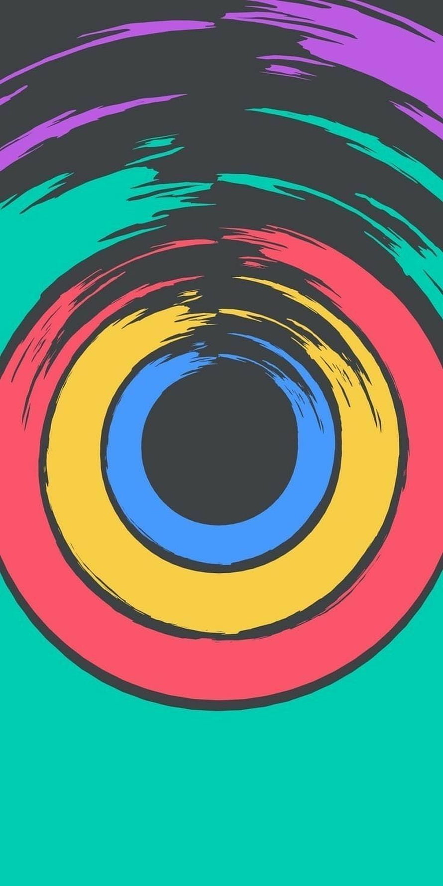 Vibrant concentric circle abstract art with bold brushstroke texture on dark background HD phone wallpaper