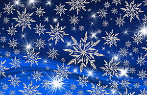Festive Winter Snowflakes and Sparkling Stars on Deep Blue Background HD wallpaper