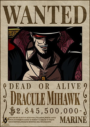 Dracule Mihawk Wanted Poster from One Piece with Bounty and Marine Seal HD phone wallpaper