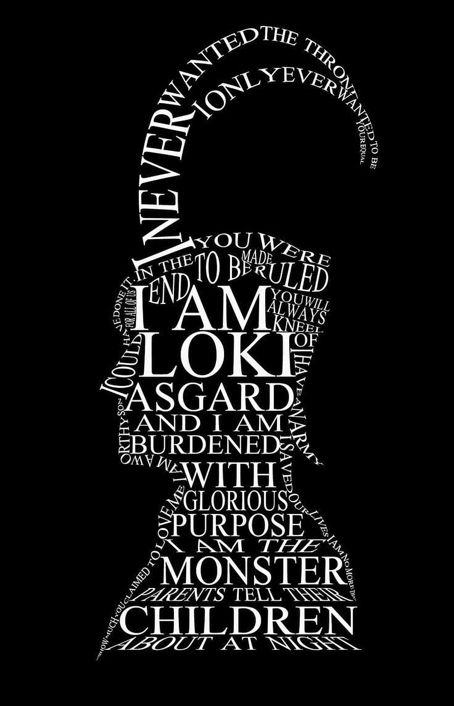 Loki Laufeyson Word Art Silhouette Quote Design HD phone wallpaper