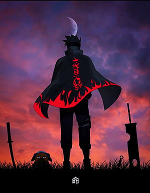 Hatake Kakashi as Sixth Hokage Silhouette with Akatsuki Cloak and Crescent Moon HD phone wallpaper
