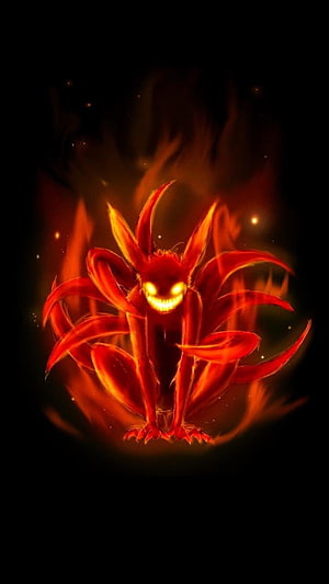 Kurama Nine-Tailed Fox Flame Demon Artwork HD phone wallpaper