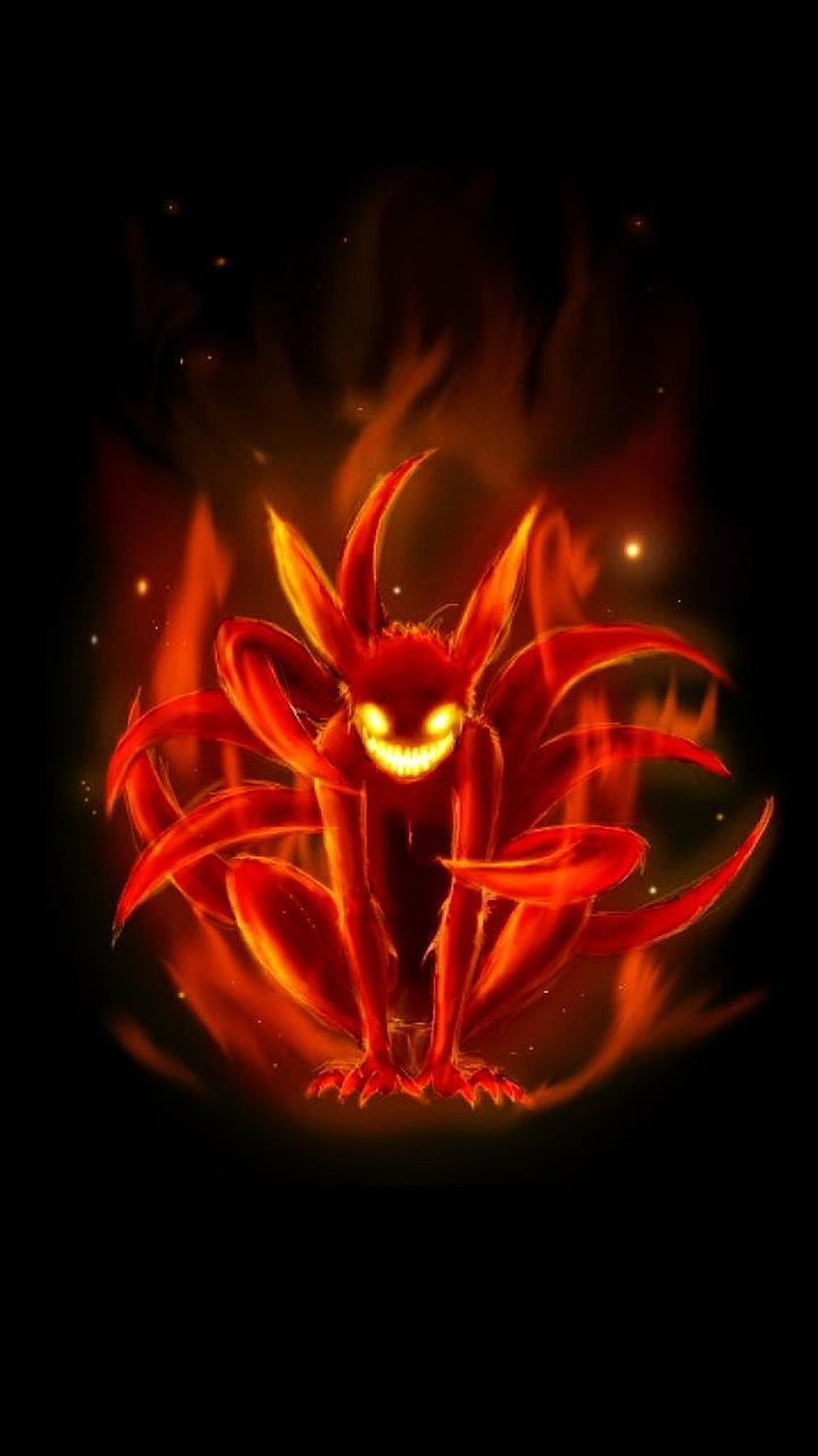 Kurama Nine-Tailed Fox Flame Demon Artwork HD phone wallpaper