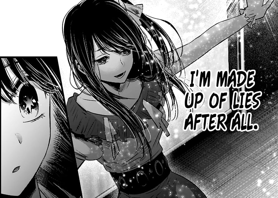 Oshi No Ko manga panel featuring a smiling girl with long hair and a close-up of a shocked face HD wallpaper