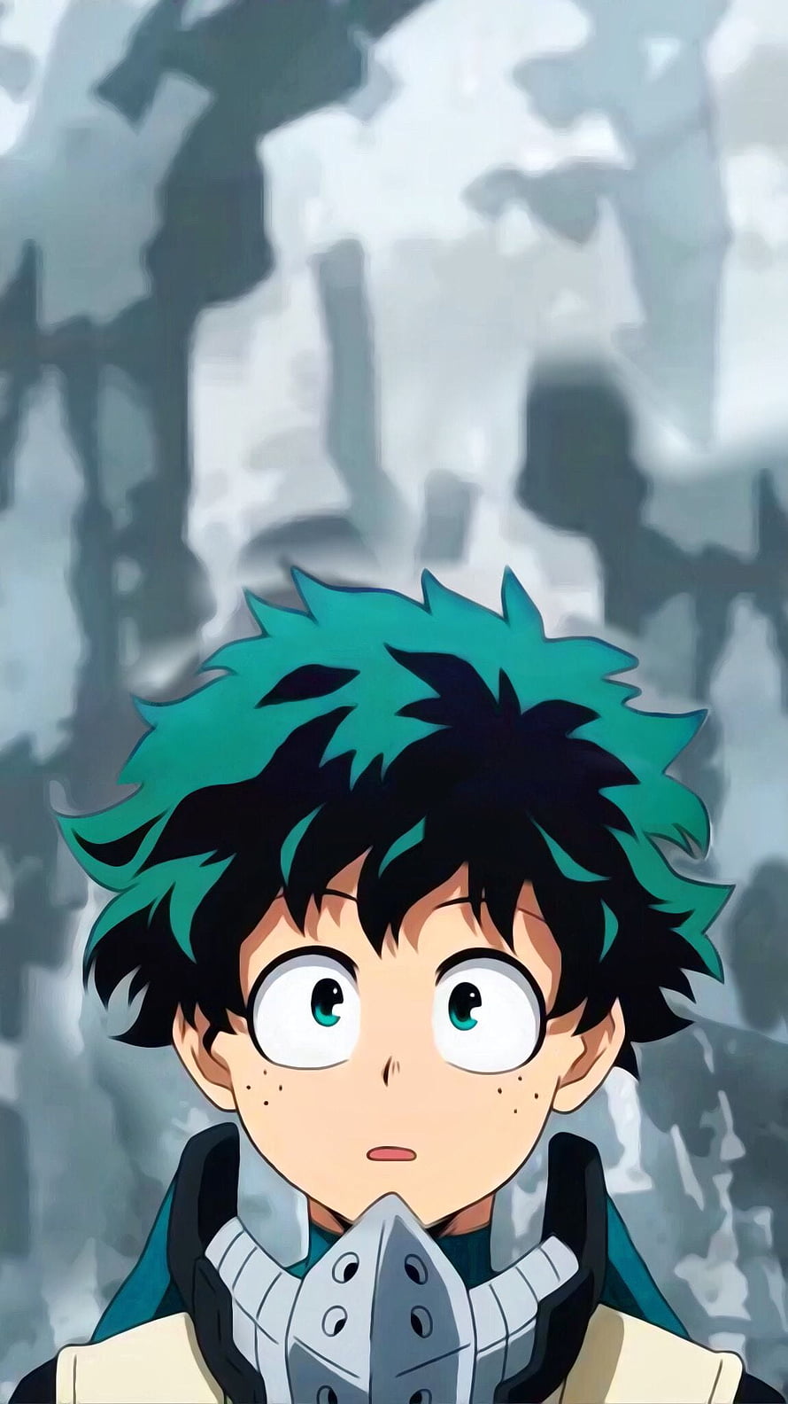 Izuku Midoriya Anime Portrait with Green Hair and Surprised Expression HD phone wallpaper