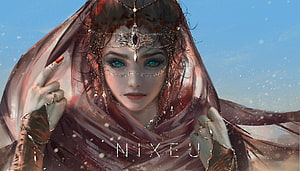 Nixeu Fantasy Portrait of a Veiled Woman with Intricate Jewelry and Blue Eyes HD wallpaper