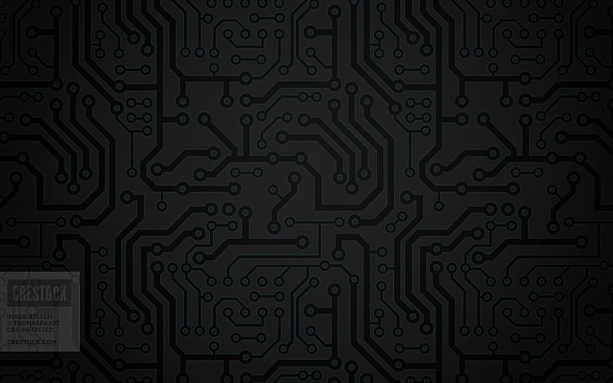 Dark Circuit Board Pattern with Intricate Electronic Traces and Nodes HD wallpaper