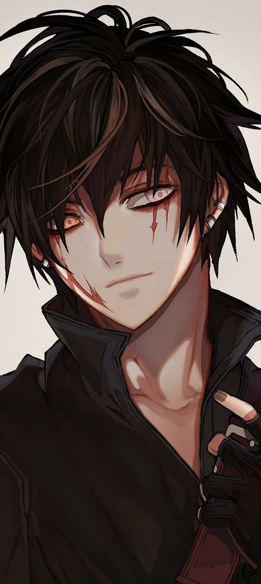 Dark Haired Anime Male Character With Red Tears And Black Jacket HD phone wallpaper