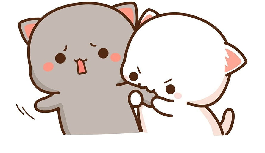 Peach and Goma Kawaii Cat Illustration HD wallpaper
