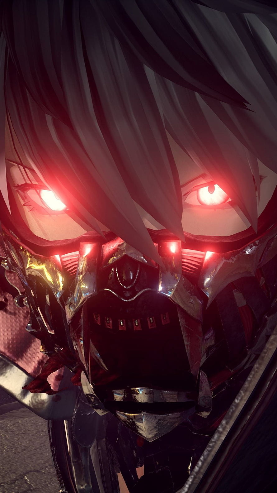 Anime Character With Glowing Red Eyes And Dark Metallic Armor HD phone wallpaper