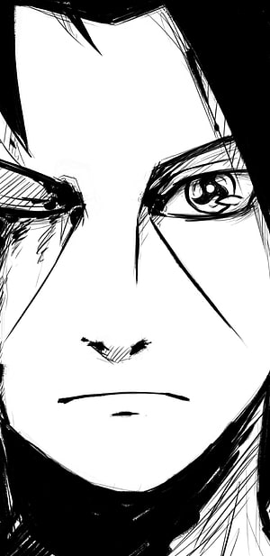 Uchiha Itachi Sharingan Close-Up in Black and White Manga Style HD phone wallpaper