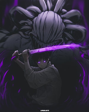 Yuta Okkotsu from Jujutsu Kaisen Wielding a Glowing Purple Sword in Dark Anime Art HD phone wallpaper