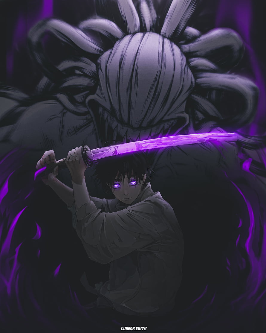 Yuta Okkotsu from Jujutsu Kaisen Wielding a Glowing Purple Sword in Dark Anime Art HD phone wallpaper