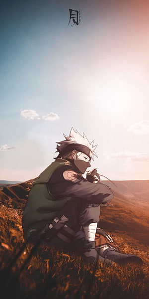 Kakashi Hatake Sitting on a Hillside in Naruto Shippuden Anime Art HD phone wallpaper