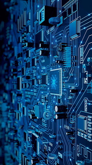 Glowing Blue Circuit Board with Central Processor and Electronic Components HD phone wallpaper