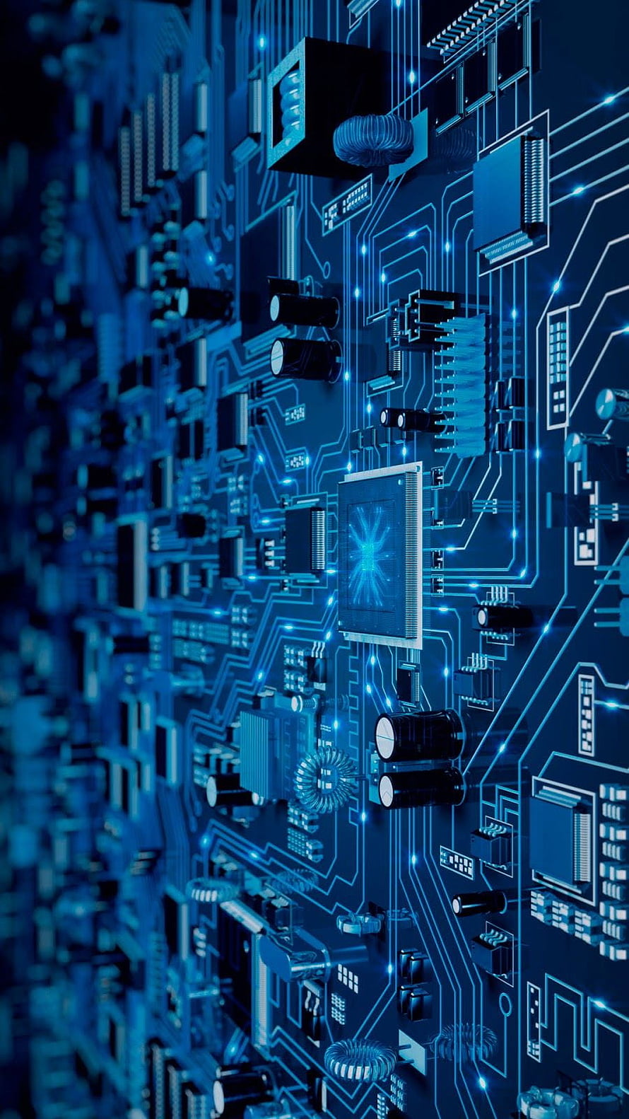 Glowing Blue Circuit Board with Central Processor and Electronic Components HD phone wallpaper