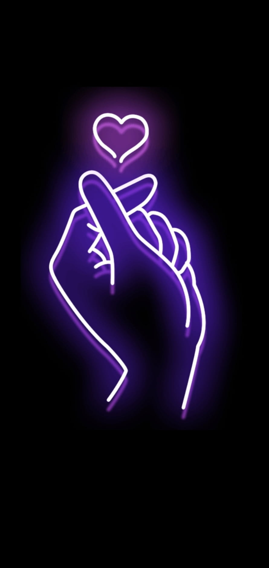 Purple Neon Finger Heart Hand Gesture Glow Art on Black Background HD phone wallpaper