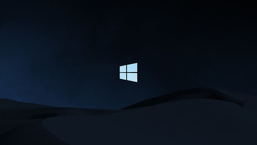 Windows 10 Dark Minimalist Desktop Background with Glowing Logo on Night Landscape HD wallpaper