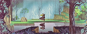 Sleeping Beauty Classic Animation Scene of a Couple Dancing in a Misty Forest Clearing HD wallpaper