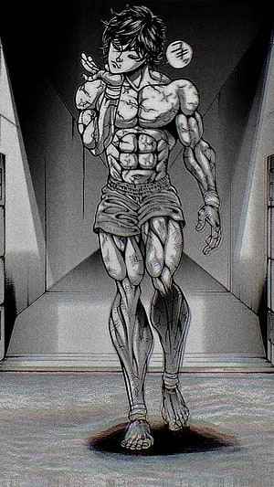 Baki Hanma Muscular Anime Character Walking in a Dark Corridor HD phone wallpaper