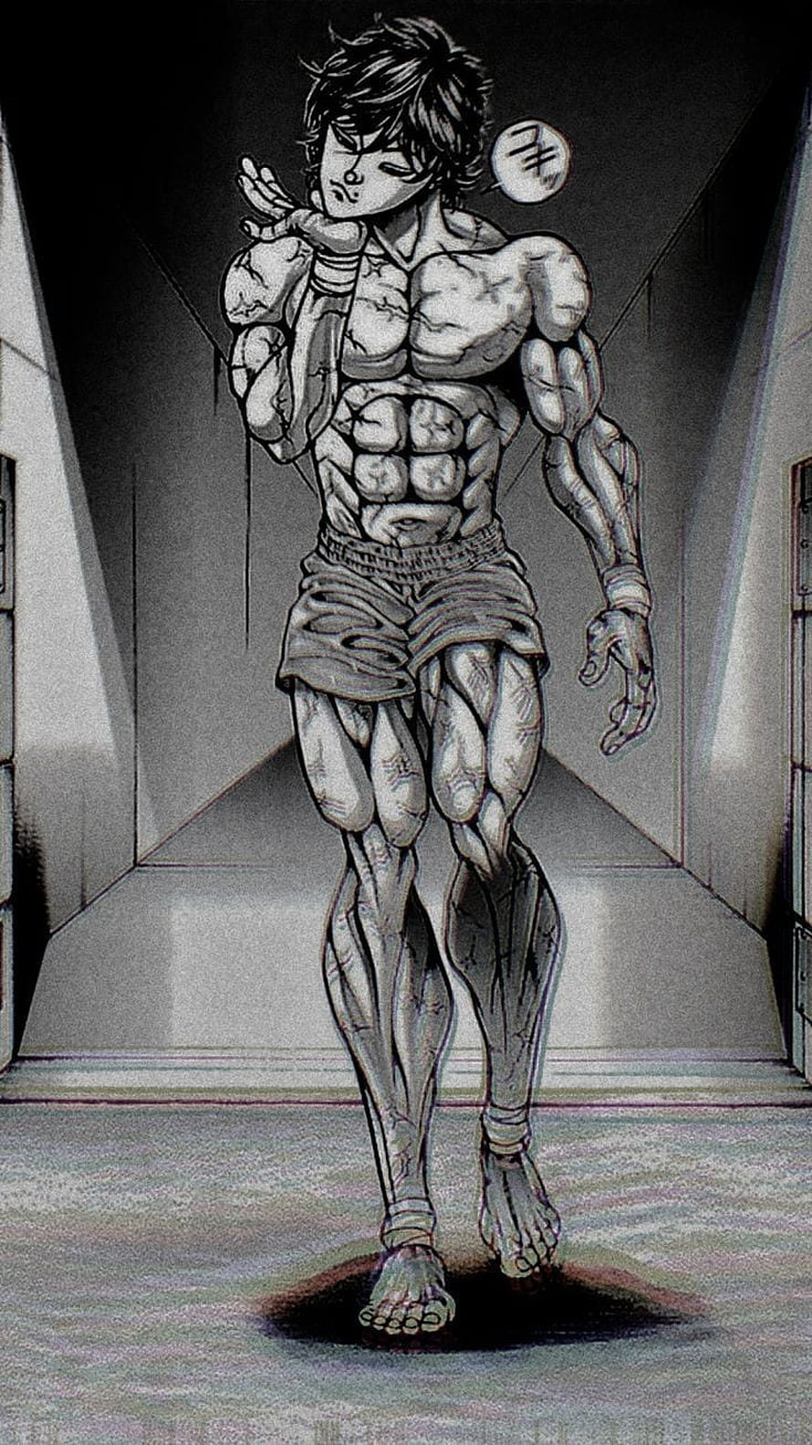 Baki Hanma Muscular Anime Character Walking in a Dark Corridor HD phone wallpaper