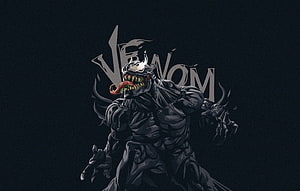 Venom Symbiote Character Illustration with Stylized Typography on Dark Background HD wallpaper