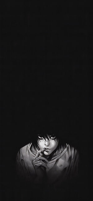 L Lawliet from Death Note in a moody black and white anime portrait HD phone wallpaper