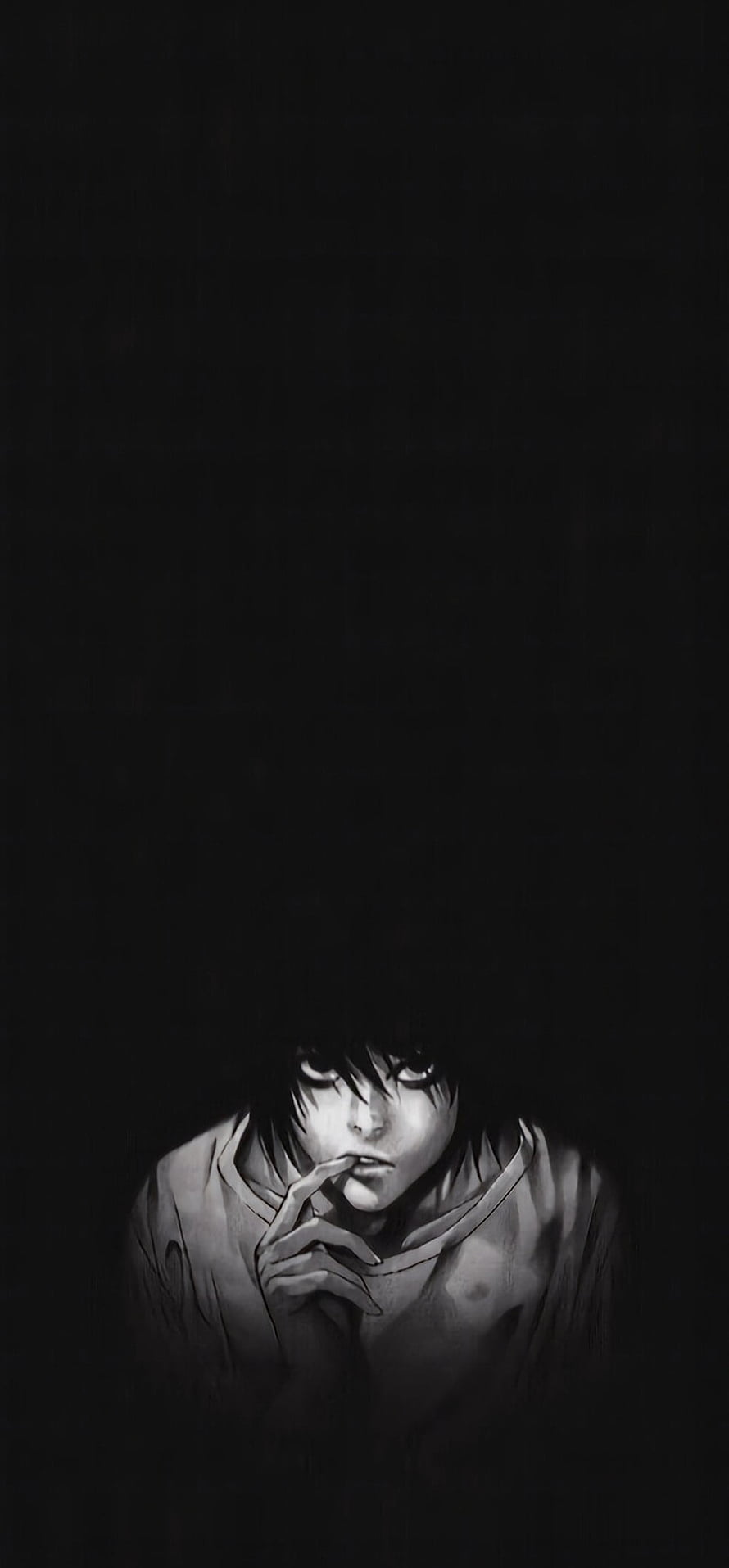 L Lawliet from Death Note in a moody black and white anime portrait HD phone wallpaper