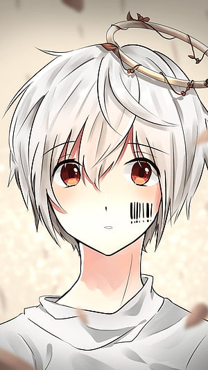 Anime Boy With White Hair And Red Eyes Wearing A Vine Crown HD phone wallpaper