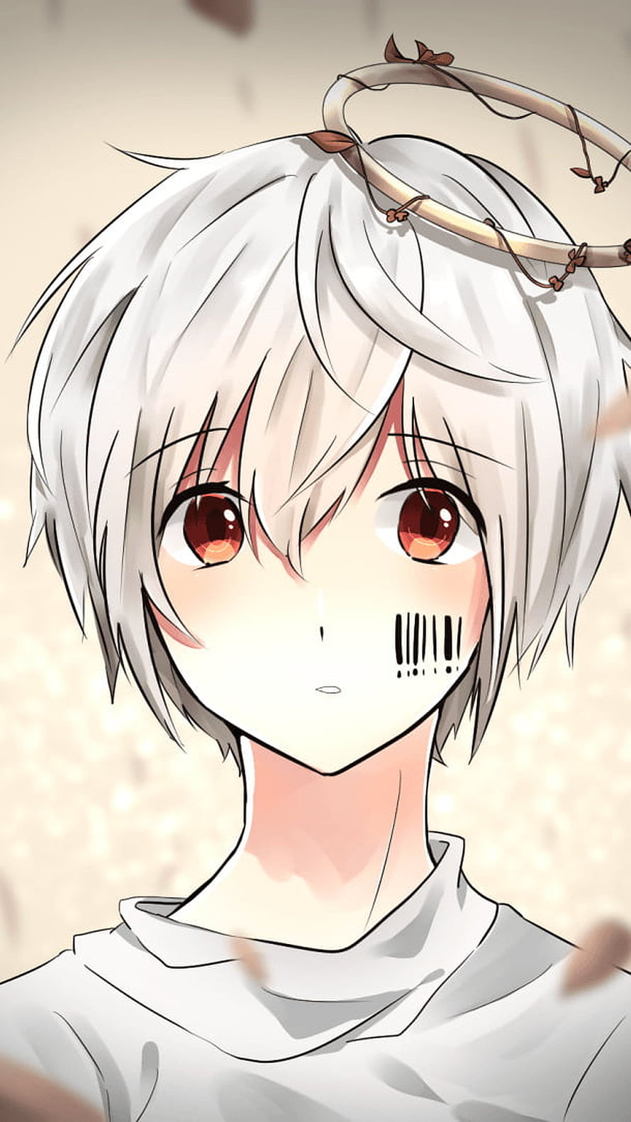 Anime Boy With White Hair And Red Eyes Wearing A Vine Crown HD phone wallpaper