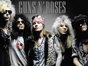 Guns N Roses Band Members in Classic 1980s Rock Style HD wallpaper