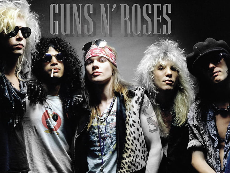 Guns N Roses Band Members in Classic 1980s Rock Style HD wallpaper