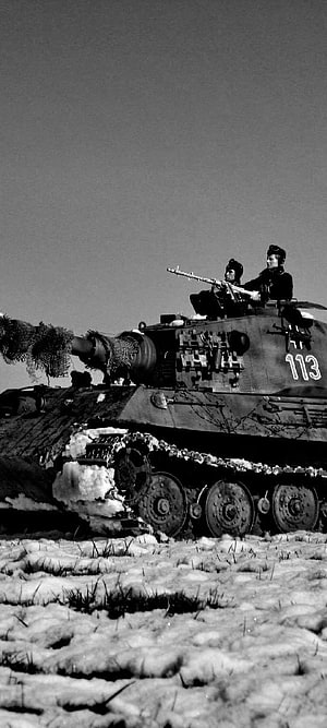 Tiger 2 Tank in Snowy Winter Battlefield with Crew Members HD phone wallpaper