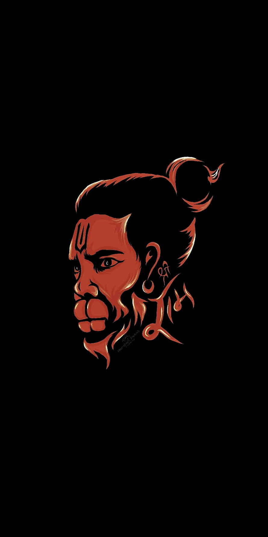 Hanumanji Portrait Illustration in Red and Black with Sacred Script HD phone wallpaper