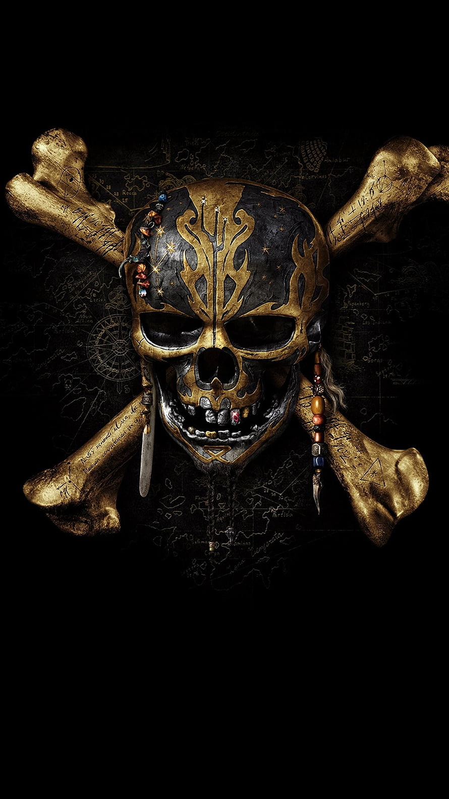 Ornate Golden Pirate Skull with Crossed Bones and Treasure Details HD phone wallpaper