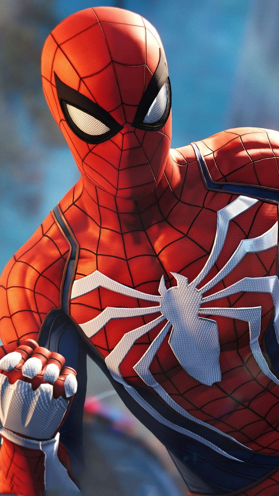 Spider-Man in Classic Red and Blue Suit with White Spider Emblem Close-Up Portrait HD phone wallpaper