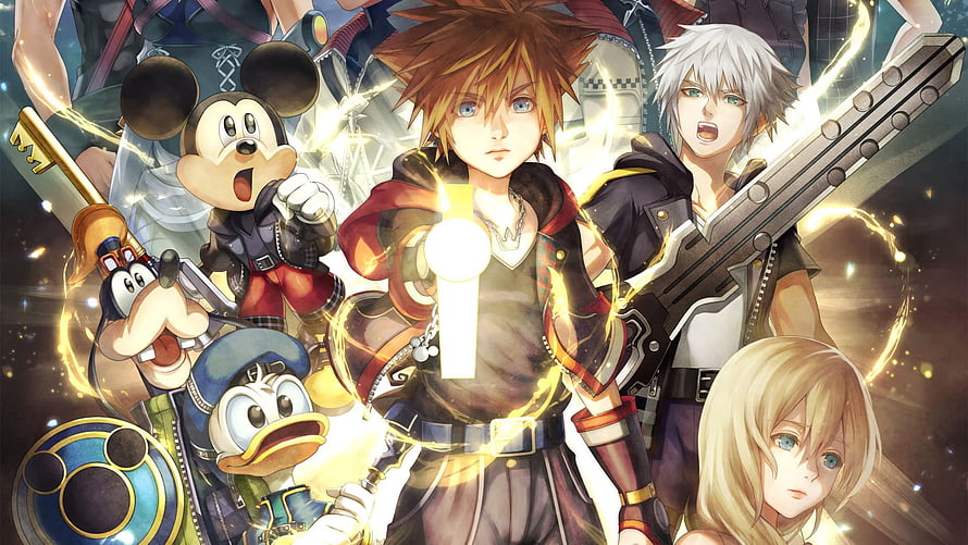 Kingdom Hearts Keyblade Heroes and Disney Characters in Epic Fantasy Battle Art HD wallpaper