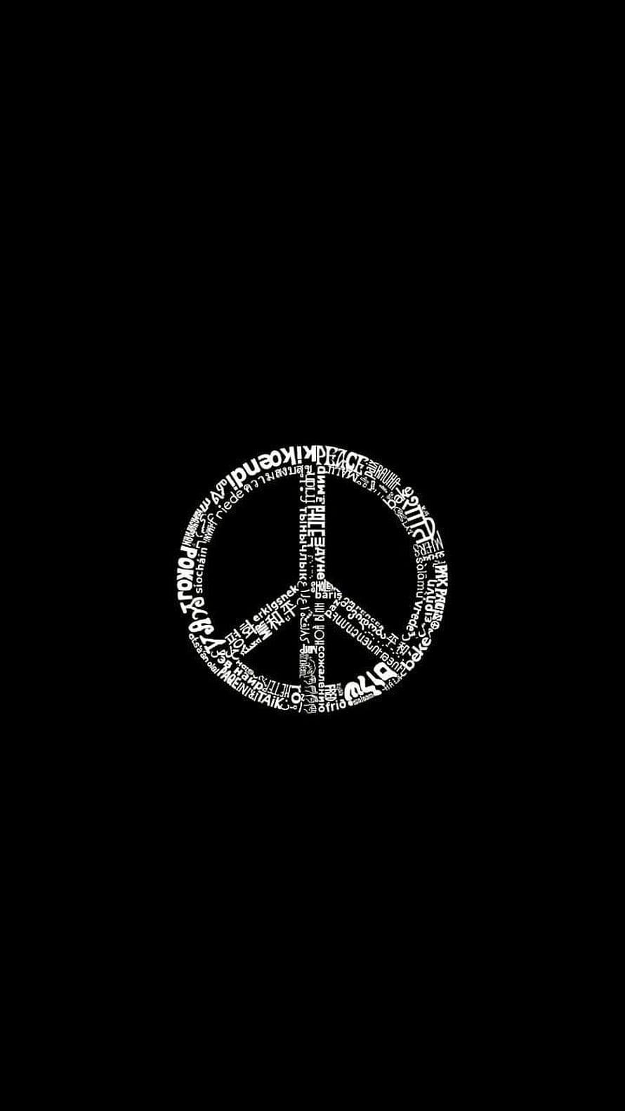 Multilingual Peace Symbol Typography on Black Background HD phone wallpaper