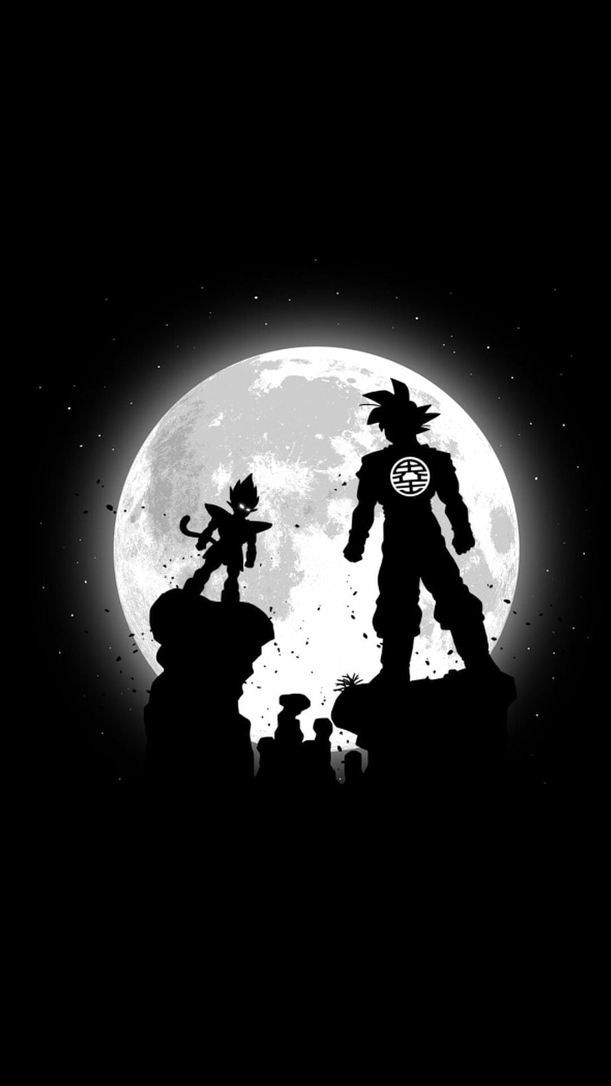 Dragon Ball Super Silhouette Art of Goku and Vegeta Standing Before a Full Moon HD phone wallpaper