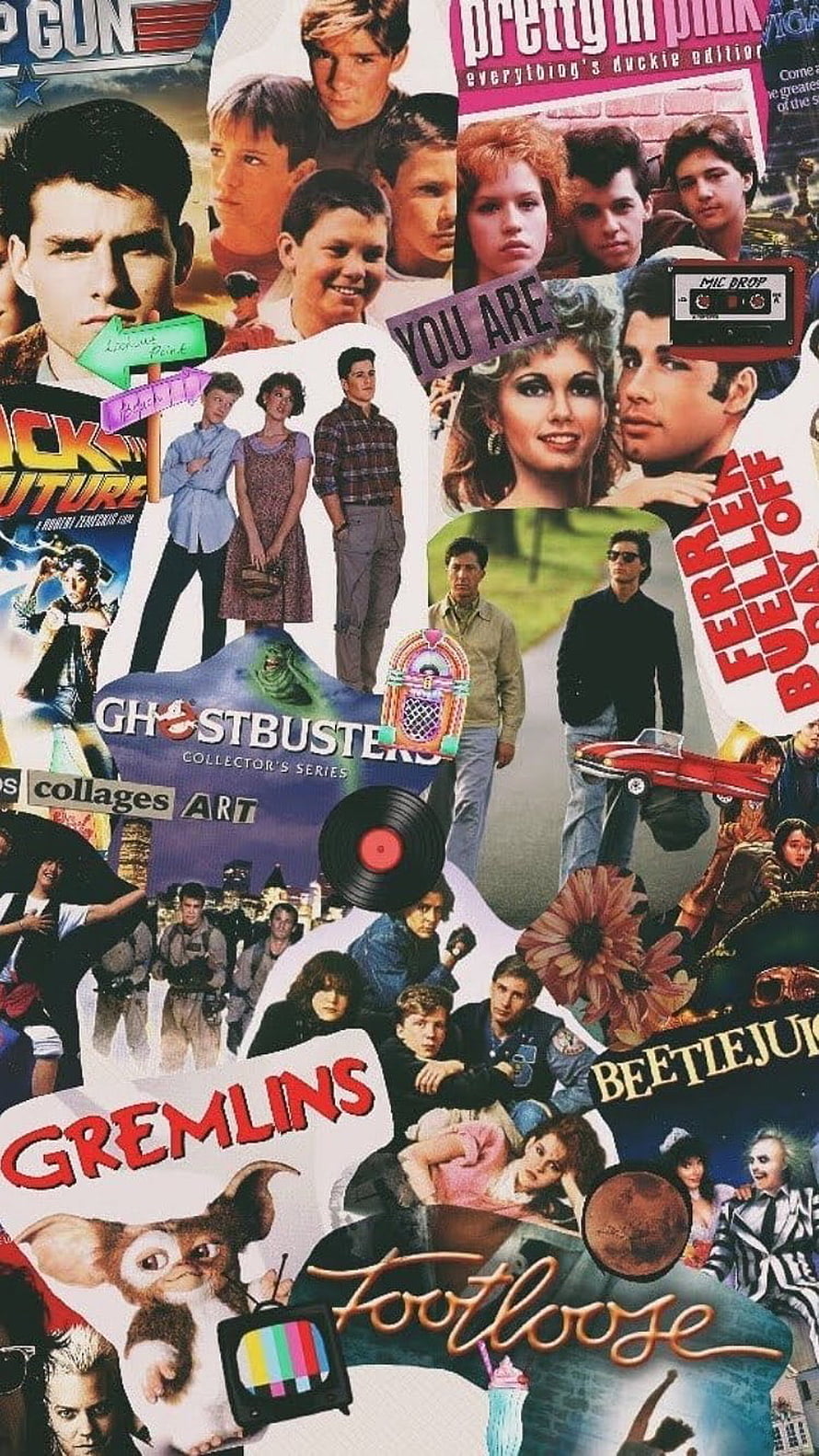 Retro 1980s Movie Poster Collage Featuring Gremlins, Ghostbusters, and Beetlejuice HD phone wallpaper