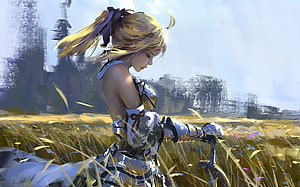 Saber Lily from Fate/stay Night in a Golden Field HD wallpaper