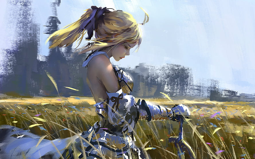 Saber Lily from Fate/stay Night in a Golden Field HD wallpaper