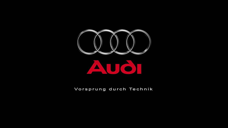 Audi Four Rings Emblem with Red Wordmark on Black Background HD wallpaper