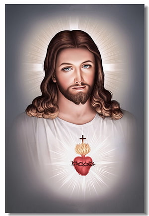 Sacred Heart of Jesus Christ Divine Mercy Portrait with Radiant Halo and Crown of Thorns HD phone wallpaper