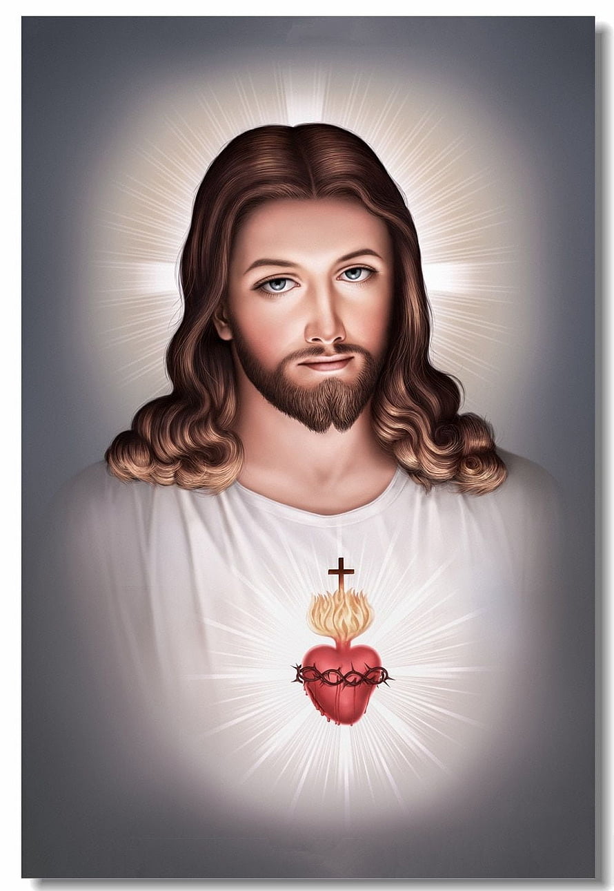 Sacred Heart of Jesus Christ Divine Mercy Portrait with Radiant Halo and Crown of Thorns HD phone wallpaper