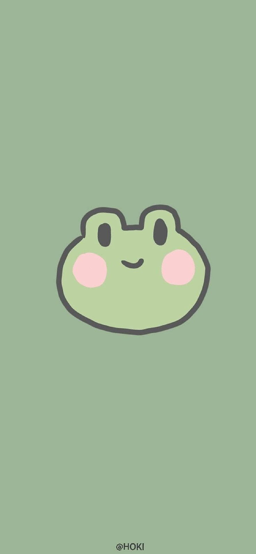 Cute Kawaii Frog Face Illustration on Sage Green Background HD phone wallpaper