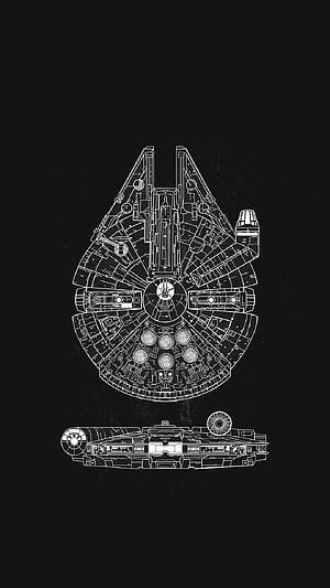 Star Wars Millennium Falcon Technical Blueprint Schematic Line Art on Black Background HD phone wallpaper