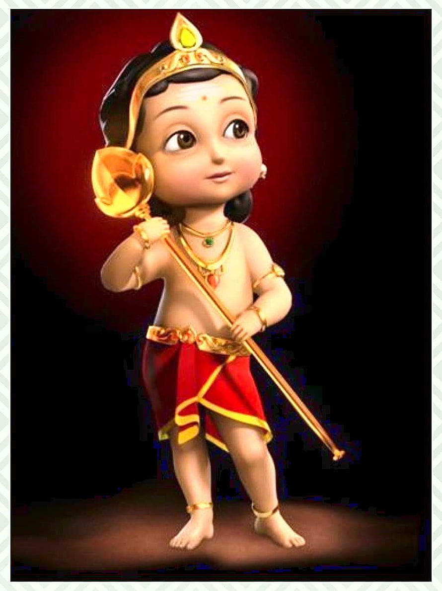 Cute 3D Baby Lord Murugan Holding Vel Spear with Golden Crown and Red Dhoti HD phone wallpaper