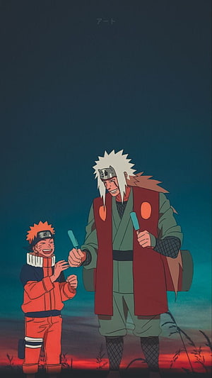 Naruto and Jiraiya Sharing Popsicles at Sunset in Naruto Shippuden Anime Art HD phone wallpaper