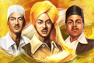 Bhagat Singh and Freedom Fighters Digital Portrait with Golden Background HD wallpaper